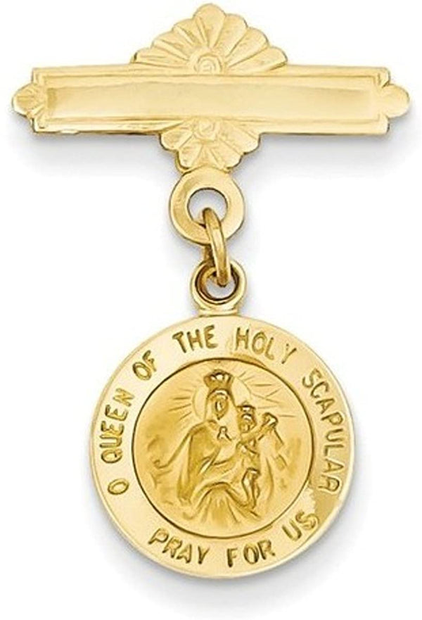 14k Yellow Gold Reversible Queen of the Holy Scapular with Sacred Heart Medal Pin (25X17MM)