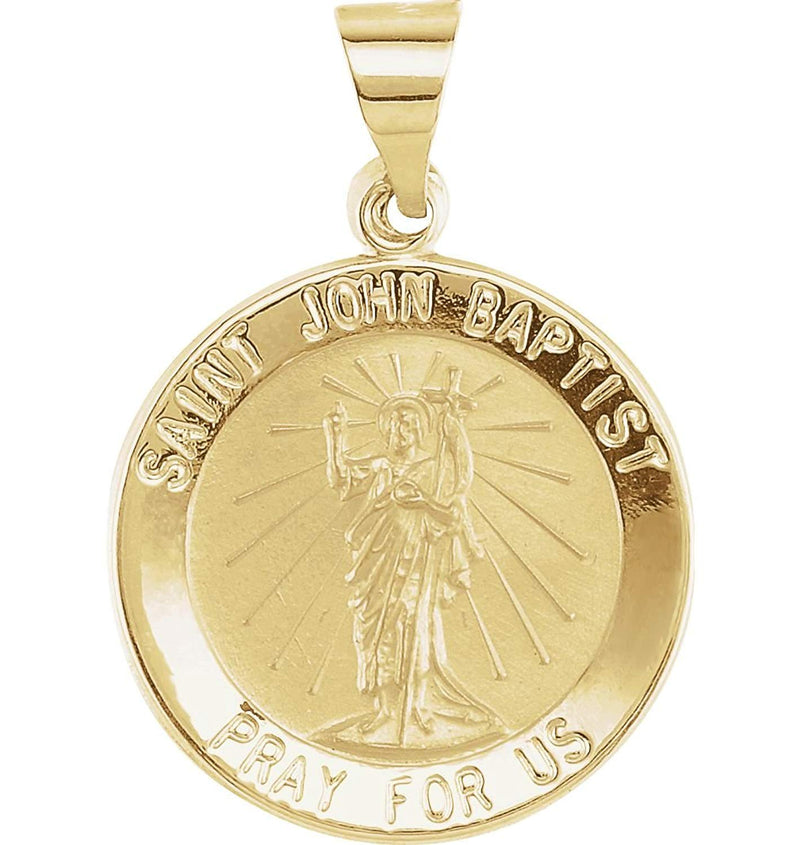 14k Yellow Gold Round Hollow St. John the Baptist Medal (15 MM)