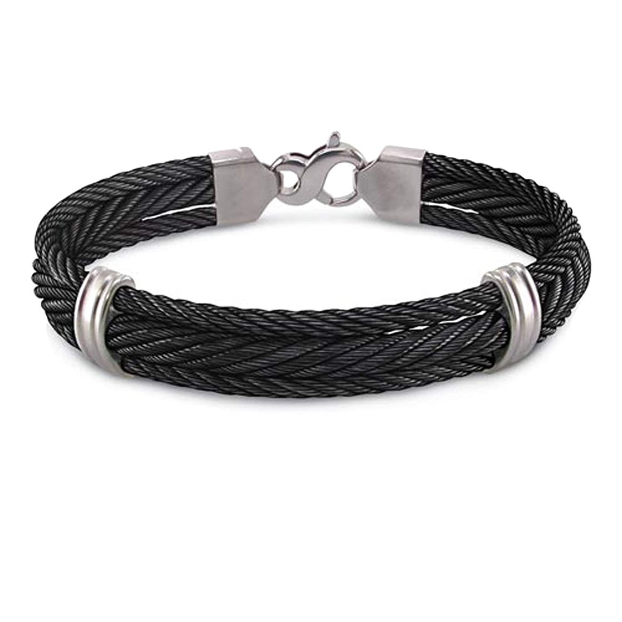 Men's Signature Cable Collection Gray Titanium Three Row Cable Bracelet, 8.5" (11MM)