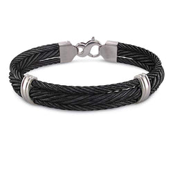 Men's Signature Cable Collection Gray Titanium Three Row Cable Bracelet, 8" (11MM)