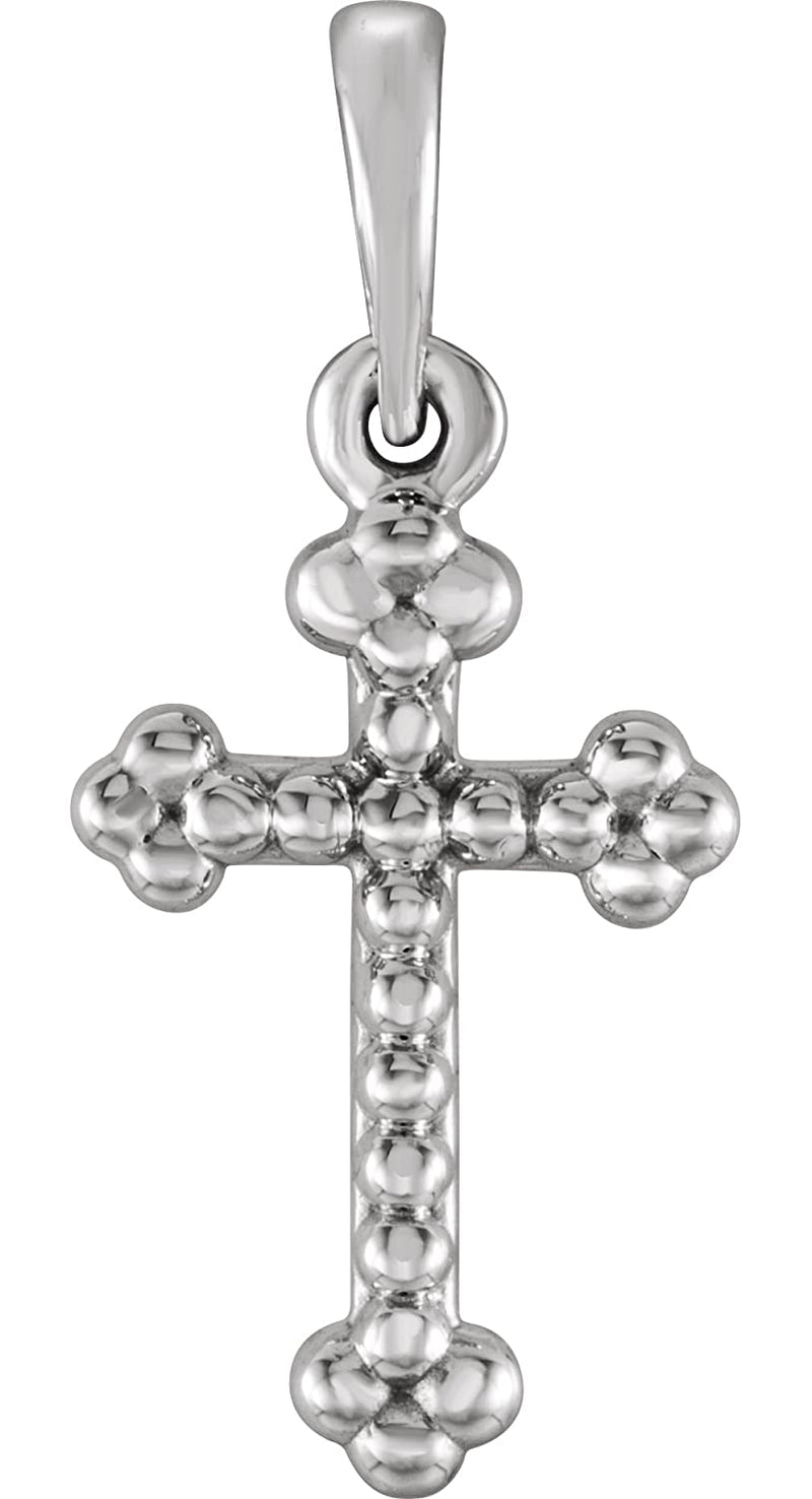 Beaded Botonee Cross Rhodium-Plated 14k White Gold Pendant (19.20X8.90 MM)