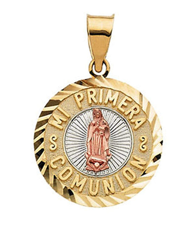 14k Yellow Gold Tri-Color Mi Primera Communion (First Holy Communion) Medal (16.75 MM)