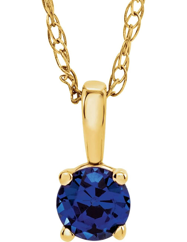 Children's Imitation Blue Sapphire ' September' Birthstone 14k Yellow Gold Pendant Necklace, 14"
