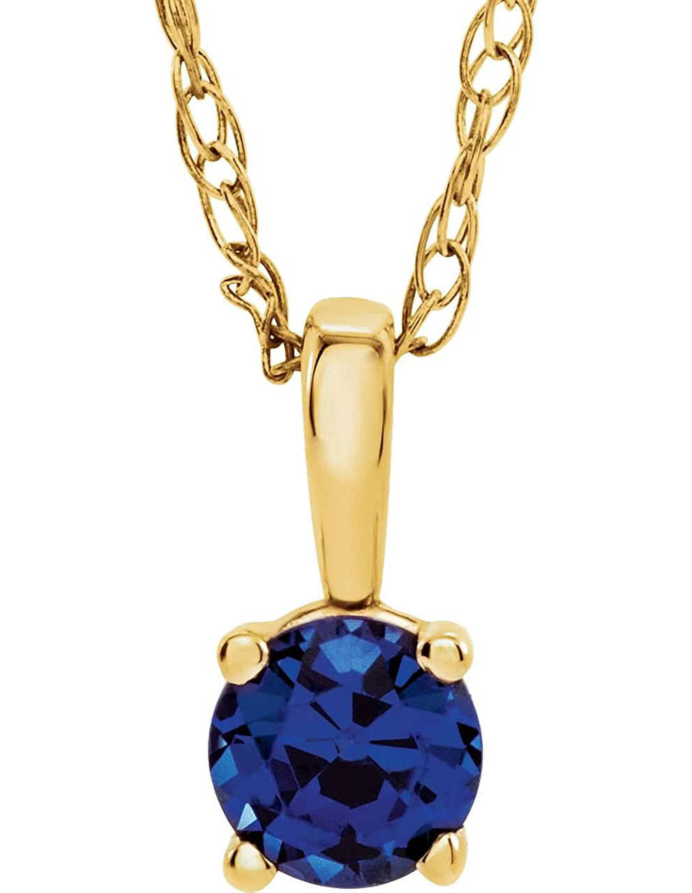 Children's Imitation Blue Sapphire ' September' Birthstone 14k Yellow Gold Pendant Necklace, 14"