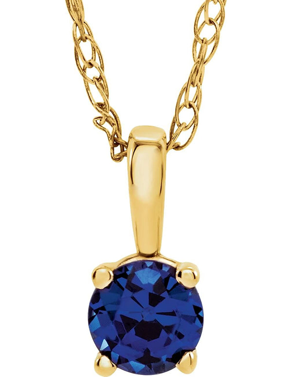 Children's Blue Sapphire 'September' Birthstone 14k Yellow Gold Pendant Necklace, 14"