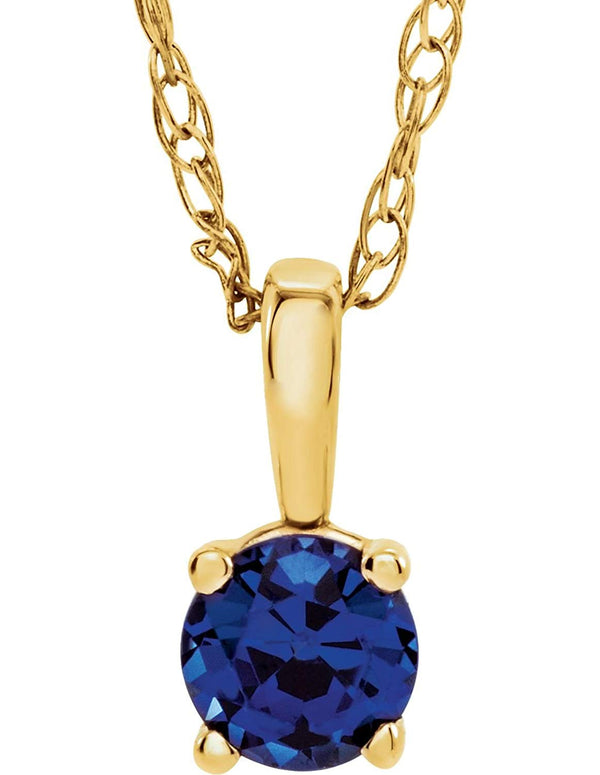 Children's Chatham Created Blue Sapphire 'September' Birthstone 14k Yellow Gold Pendant Necklace, 14"