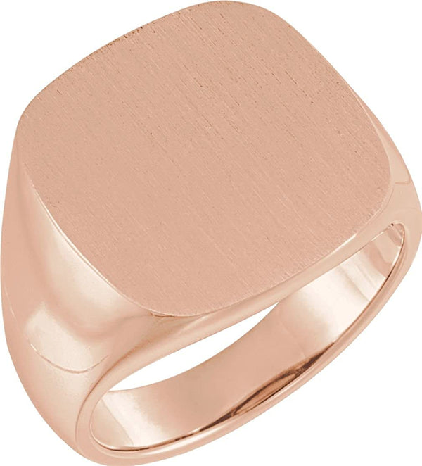 Men's Open Back Brushed Signet Semi-Polished 18k Rose Gold Ring (18mm) Size 10