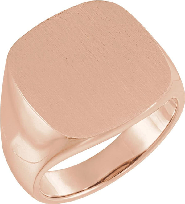 Men's Open Back Brushed Square Signet Ring, 18k Rose Gold (18mm)