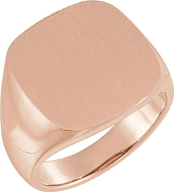 Men's Open Back Brushed Signet Semi-Polished 14k Rose Gold Ring (18mm) Size 10