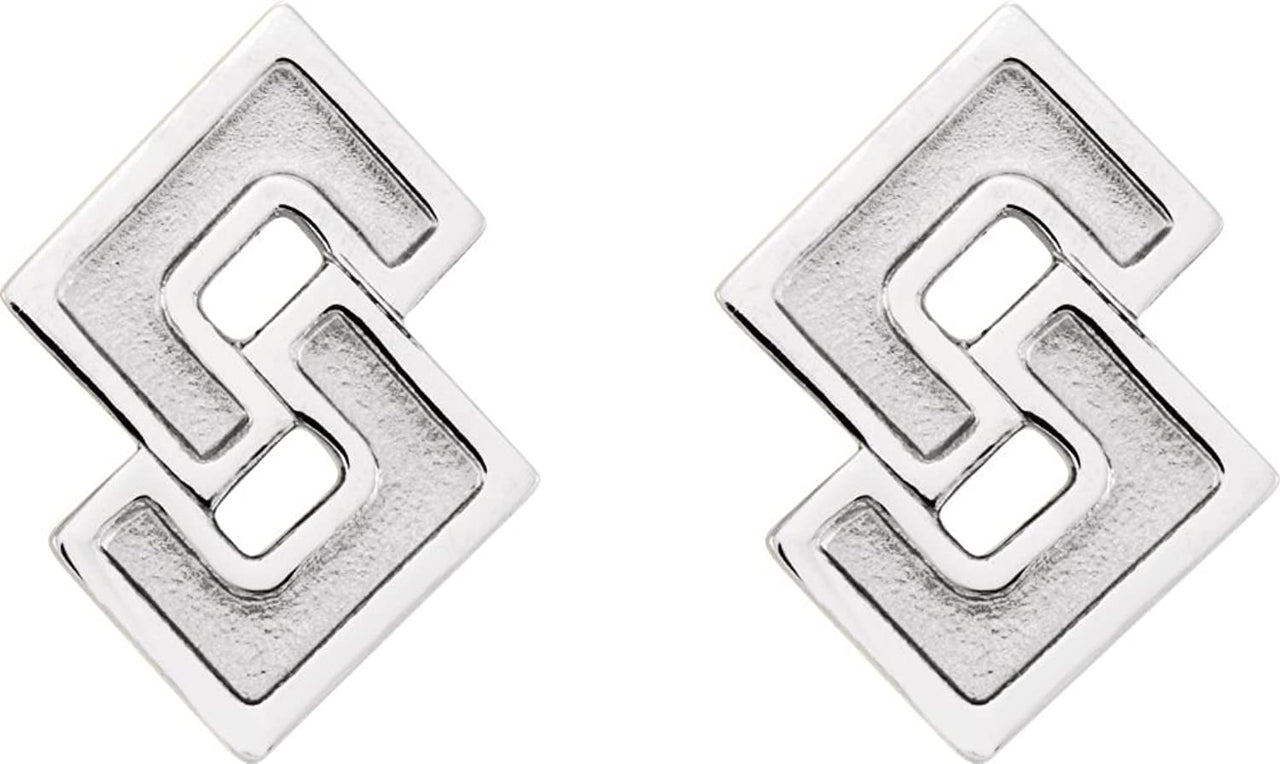 Inlaid Geometric Link Post Earrings, Sterling Silver