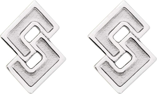 Platinum Inlaid Geometric Link Post Earrings