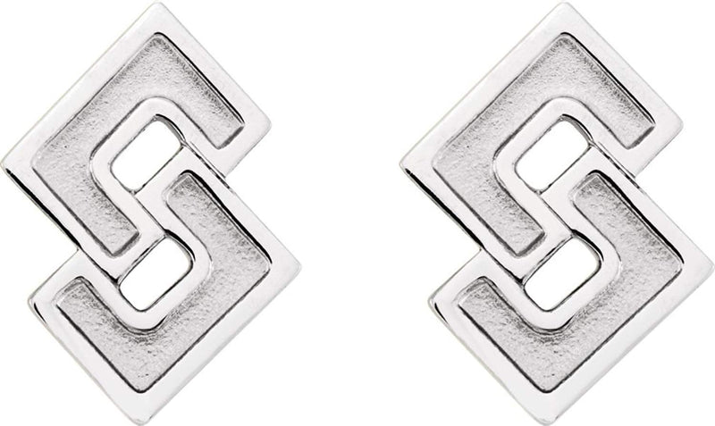 Inlaid Geometric Link Post Earrings, Rhodium-Plated 14k White Gold