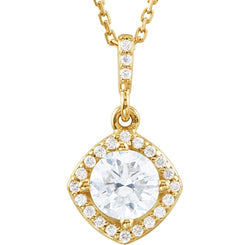 Diamond Halo Necklace, 14k Yellow Gold, 18" (.875 Ctw, Color G-H, Clarity I1)