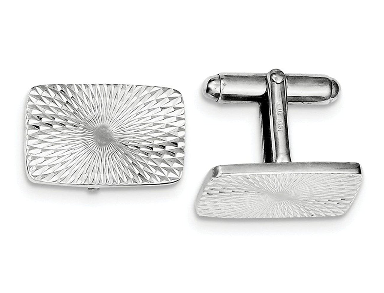 Rhodium-Plated Sterling Silver Textured Swirl Rectangle Cuff Links, 13MMX21MM