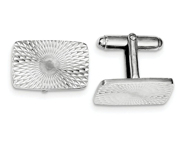 Rhodium-Plated Sterling Silver Textured Swirl Rectangle Cuff Links, 13MMX21MM