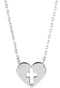 Pierced Cross Heart Sterling Silver Necklace, 18"