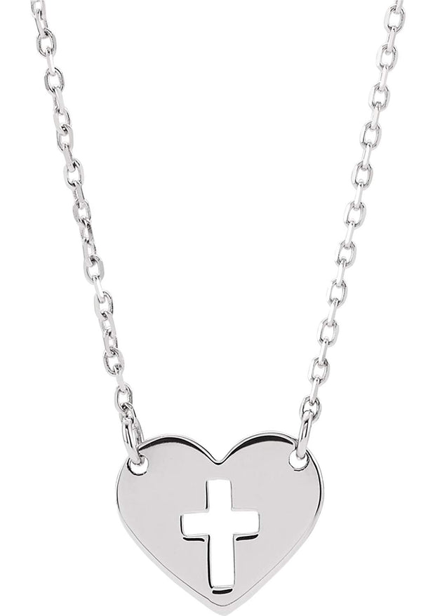 Pierced Cross Heart 14k White Gold Necklace 18"