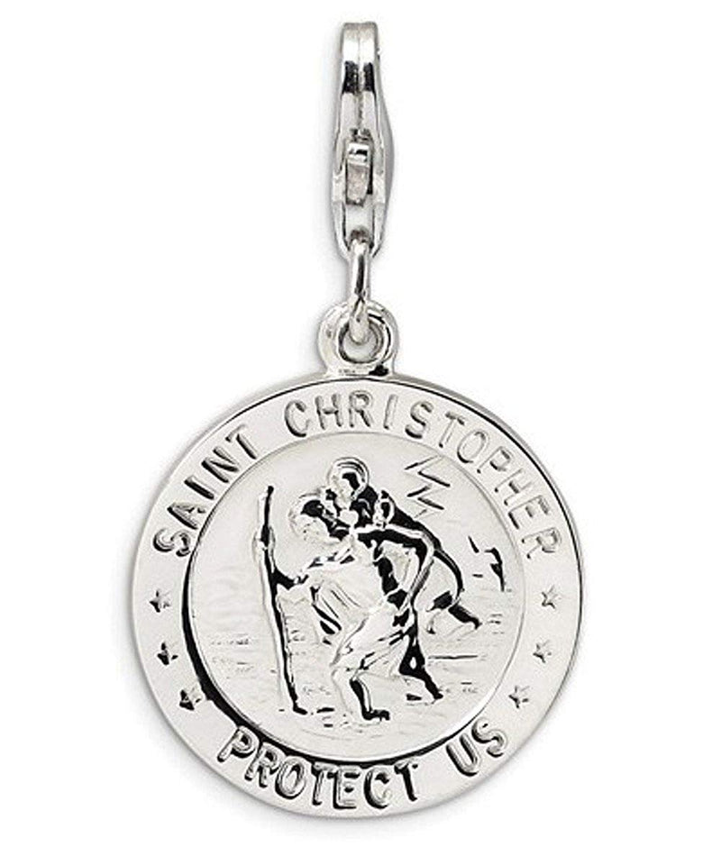 Rhodium-Plated Sterling Silver St. Christopher Medal Charm (31X18MM)