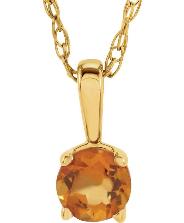 Children's Imitation Citrine 'November' Birthstone 14k Yellow Gold Pendant Necklace, 14"