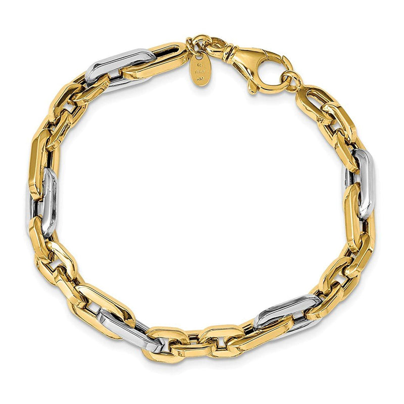Men's Two-Tone 14k Yellow and White Gold 7.05mm Link Bracelet, 7.75"