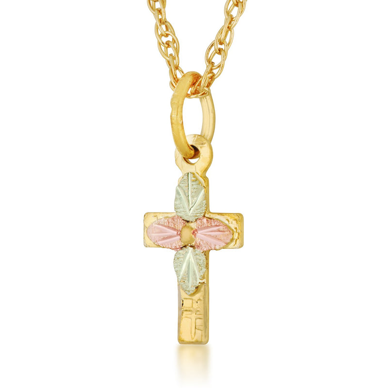 Cross Pendant Necklace, 10k Yellow Gold, 12k Rose and Green Gold Black Hills Gold Motif, 18"