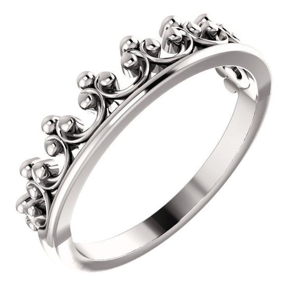 Stackable Crown Ring, Rhodium-Plated 14k White Gold, Size 8.25
