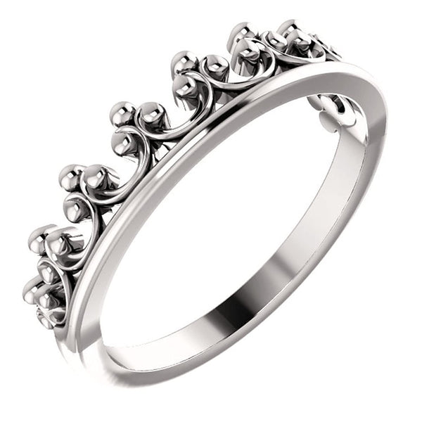 Stackable Crown Ring, Rhodium-Plated 14k White Gold, Size 5.75