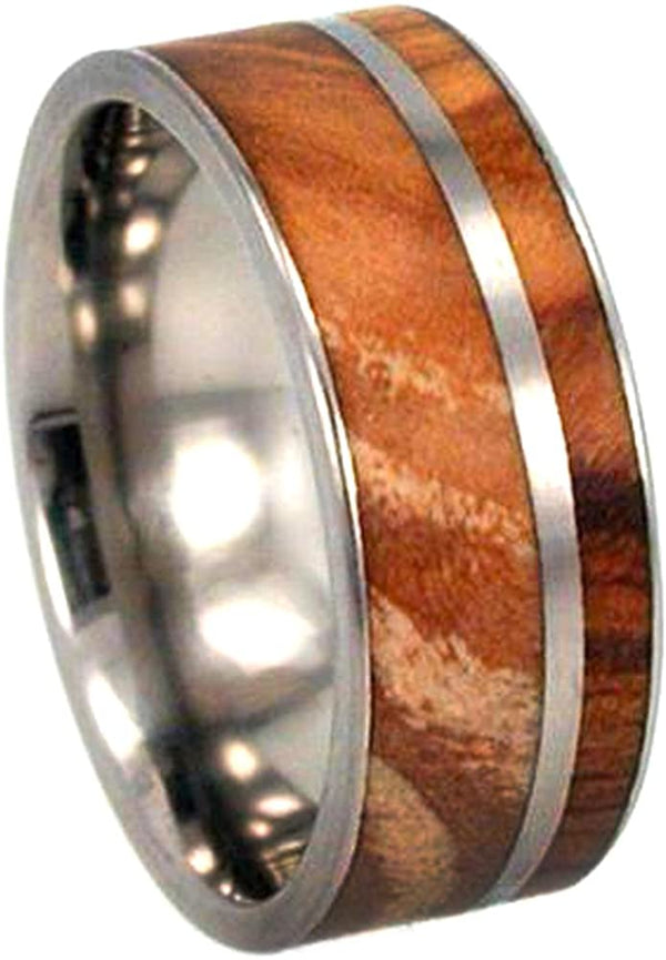 Custom Olive Wood with Titanium Pinstripe 8mm Comfort Fit Titanium Band, Size 6.75
