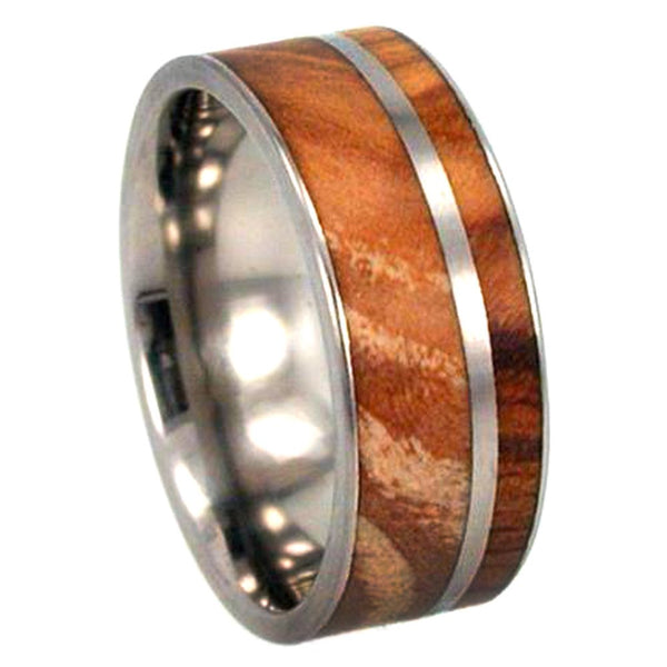 Custom Olive Wood with Titanium Pinstripe 8mm Comfort Fit Titanium Band