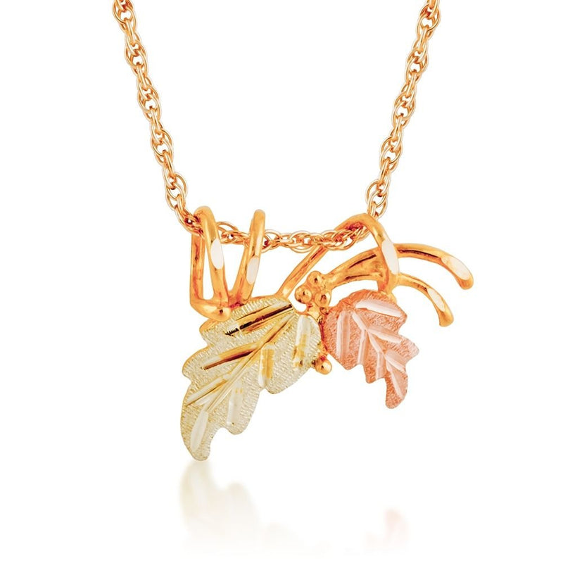 Graduated Leaf Pendant Necklace, 10k Yellow Gold, 12k Rose Gold Black Hills Gold Motif, 18"