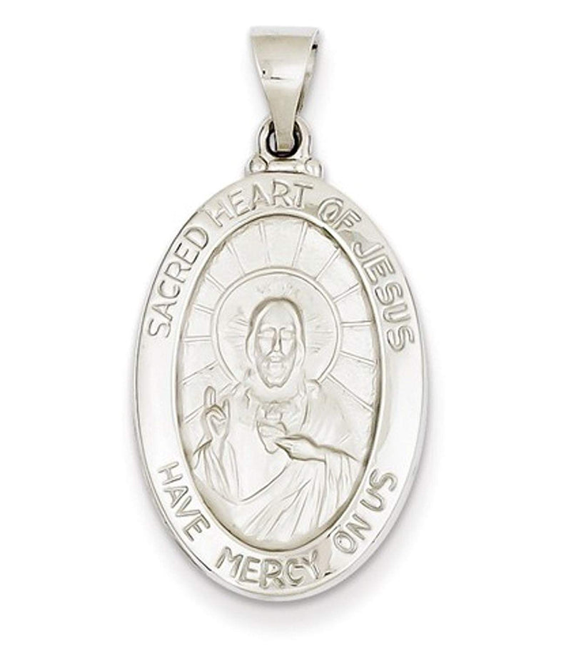 Rhodium-Plated 14k White Gold Sacred Heart Of Jesus Medal Pendant (27X11MM)