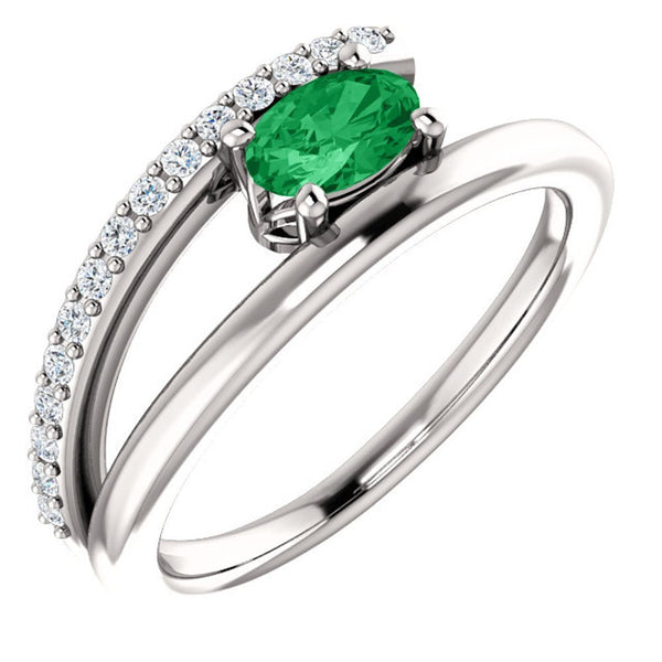 Chatham Created Emerald and Diamond Bypass Ring, Sterling Silver (.125 Ctw, G-H Color, I1 Clarity)