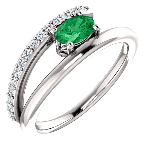 Chatham Created Emerald and Diamond Bypass Ring, Sterling Silver (.125 Ctw, G-H Color, I1 Clarity), Size 7.25