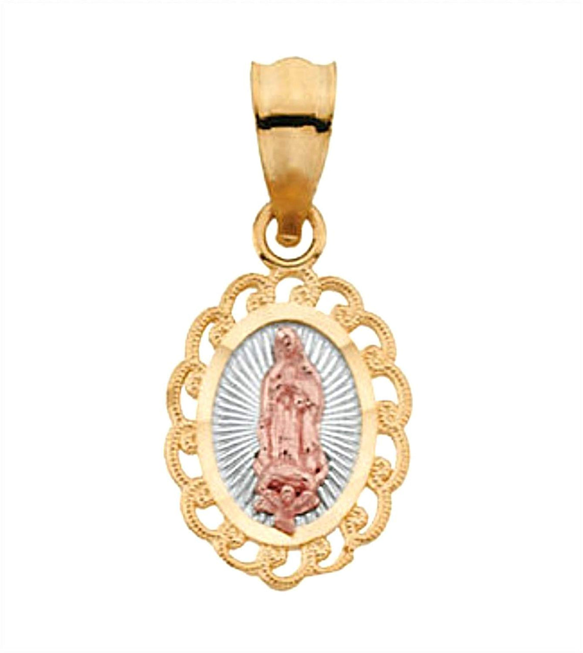 14k Yellow Gold Tri-Color Our Lady of Guadalupe Oval Pendant (11x8.5 MM)