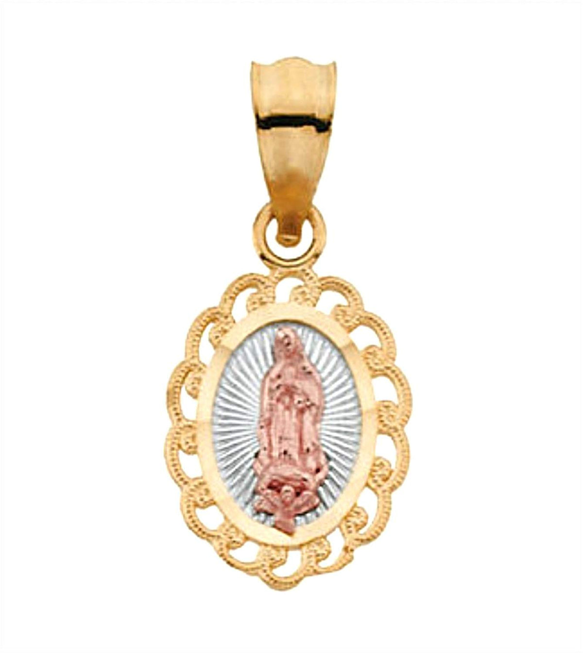 14k Yellow Gold Tri-Color Our Lady of Guadalupe Oval Pendant (11x8.5 M ...