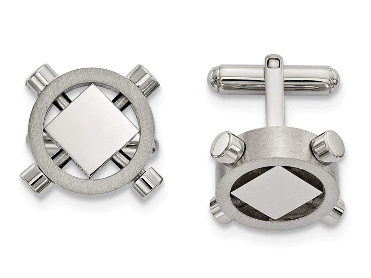 Stainless Steel Brushed Polished Round Cuff Links 20.78MMX 17.36MM