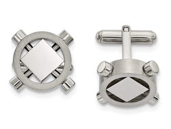 Stainless Steel Brushed Polished Round Cuff Links 20.78MMX 17.36MM