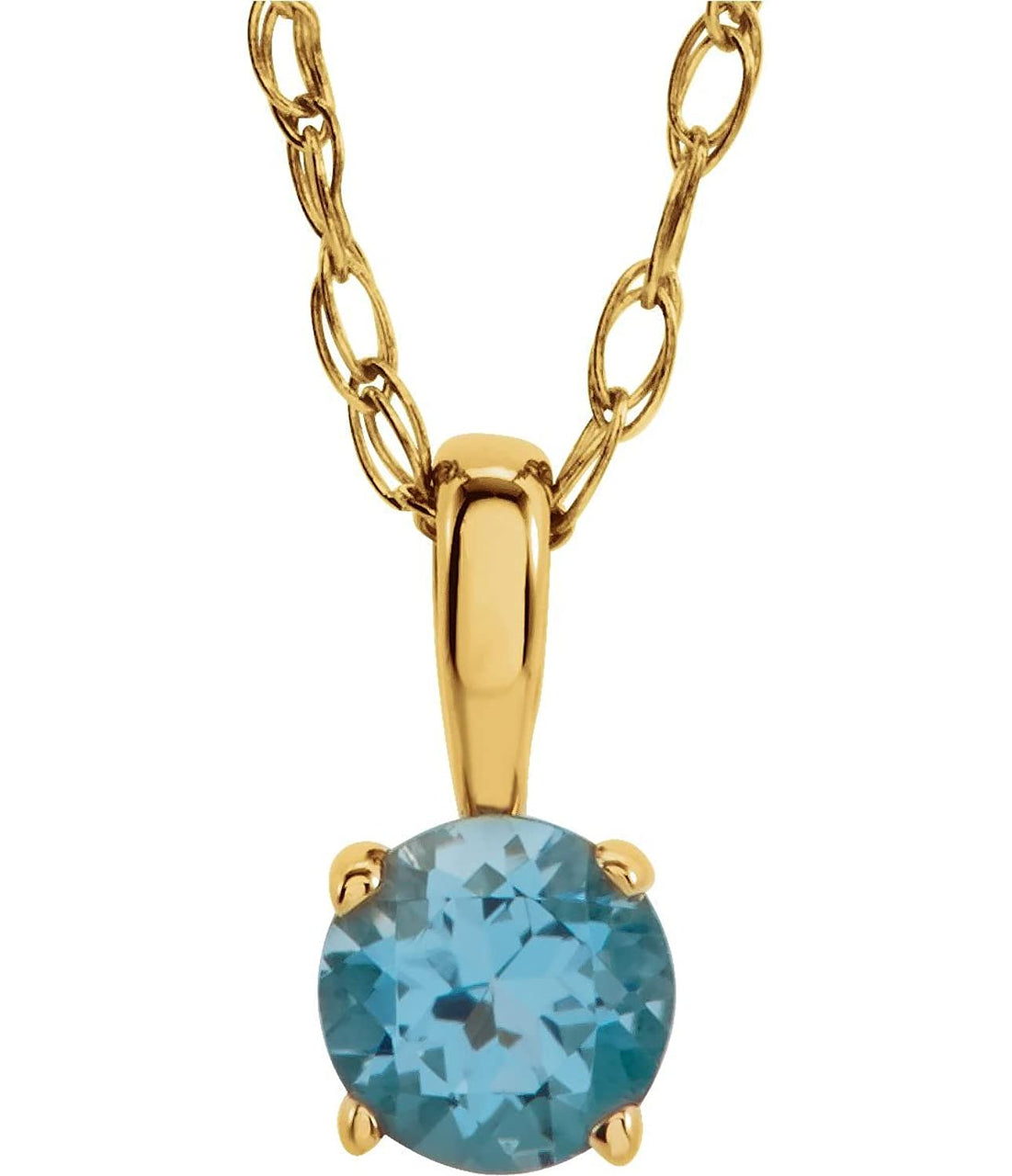 Children's Swiss Blue Topaz Birthstone 14k Yellow Gold Pendant Necklace, 14"