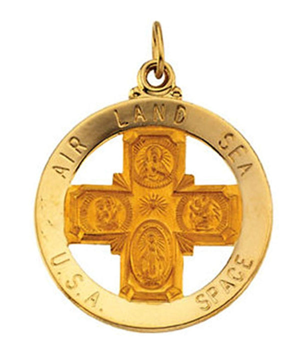 14k Yellow Gold Four Way Cross Medal (25 MM)