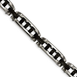 Men's Brushed and Polished Stainless Steel Black IP-Plated Bracelet, 8"
