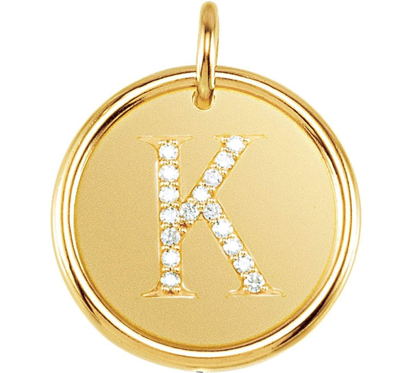 Diamond Initial "K" Round Pendant, 18k Yellow Gold-Plated Sterling Silver (.08 Ctw, Color G-H, Clarity I1 )