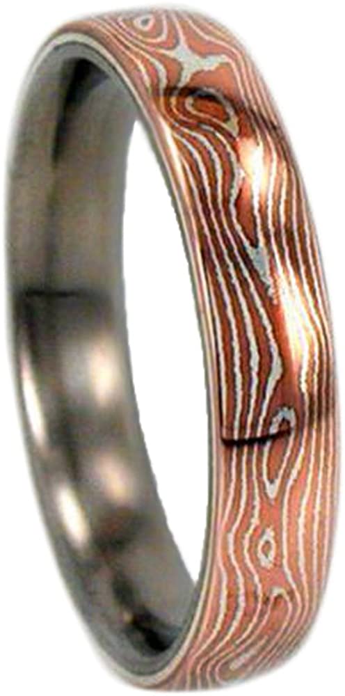 Copper and Silver Mokume Gane 6mm Comfort Fit Titanium Band, Size 15.25
