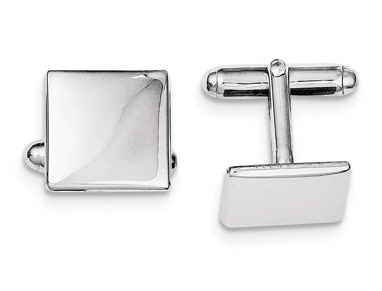 Sterling Silver white Rhodium-Plated Square Cuff Links, 14MM