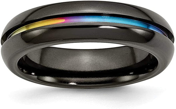 Black Titanium Rainbow Anodized 6mm Comfort-Fit Band, Size 6.5