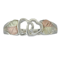Interlocked Hearts Ring, Sterling Silver, 12k Green and Rose Gold Black Hills Gold Motif