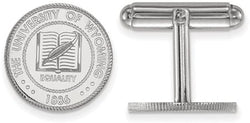 Rhodium-Plated Sterling Silver The University of Wyoming Crest Round Cuff Links, 15MM