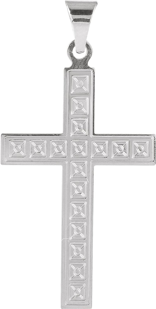 Square Christian Cross with Engraved Florian Pattern 14k White Gold Pendant