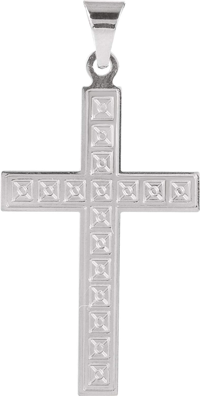 Box Pattern Cross Rhodium-Plated 14k White Gold Pendant (22X14MM)