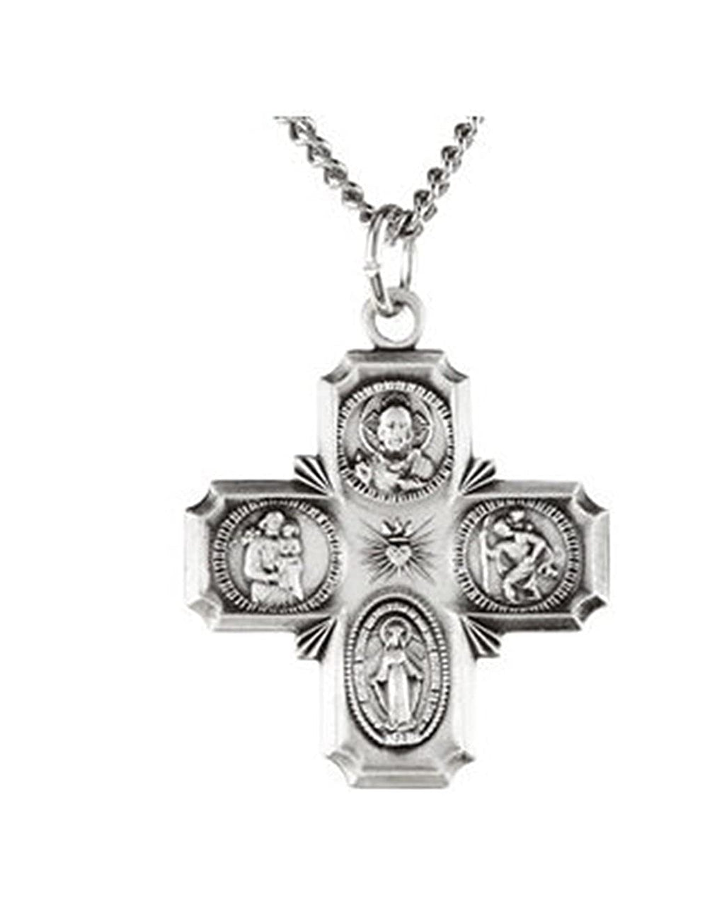 Sterling Silver Four-Way Cross Medal Necklace, 24" (25x24 MM)