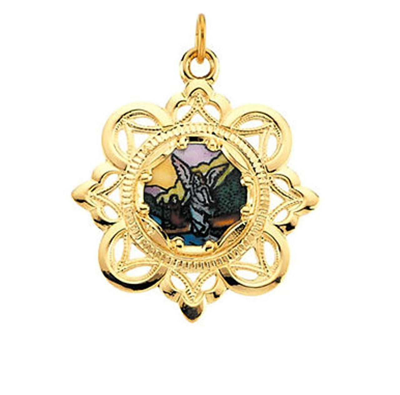 10k Yellow Gold Guardian Angel Framed Enamel Pendant (25.75x25.75 MM)